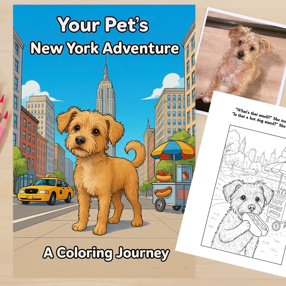 Custom Pet Adventure Coloring Book – A Day in New York City Storybook